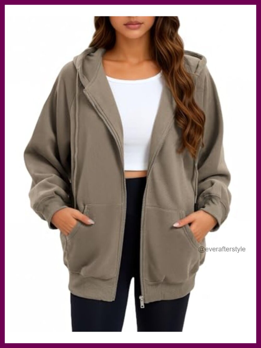 Oversized Zip Up Hoodie Women Casual Sweatshirt with Pockets Fall
